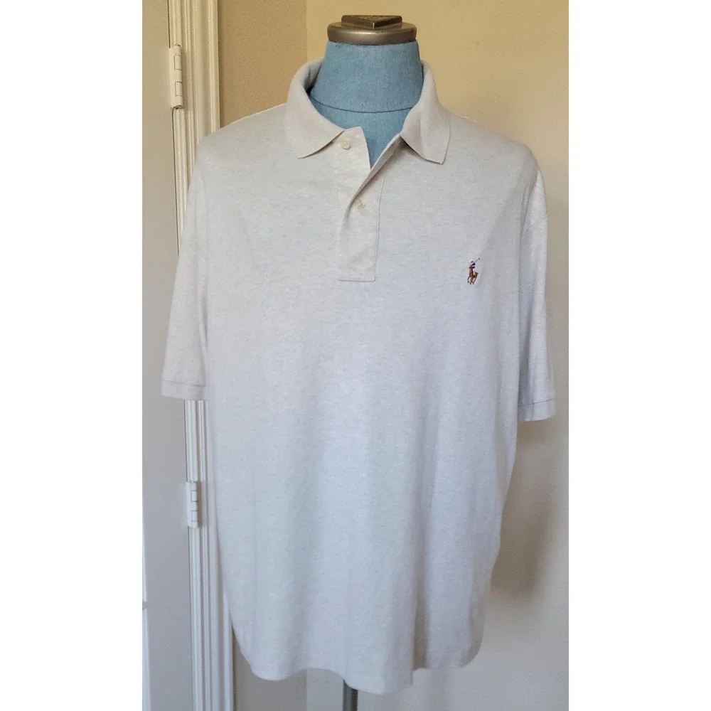 Ralph Lauren Men's Beige Long‎ Tail Short Sleeve Polo Shirt Size 2XB BIG